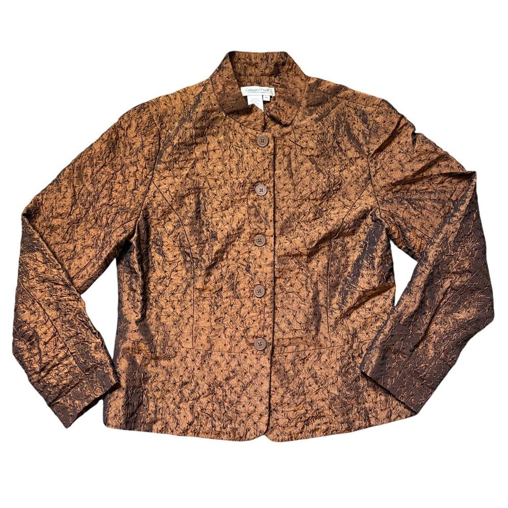 Coldwater Creek Womens Textured Brown Button Up Blazer Jacket Sz M NWT Career